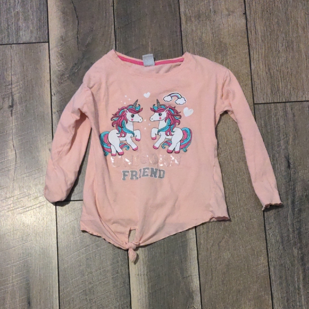 Pink Long Sleeve Tee with Unicorn Graphic